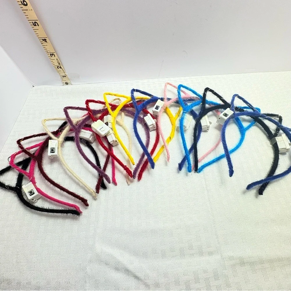 A Dozen of Brand New! Fuzzy Cat Light up Ear Headbands - Assorted Colors